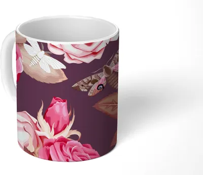 Produktbild von MuchoWow® Tasse Kaffeetasse Kaffeebecher 350 ml Rosen - Schmetterlinge - Rosa Teetasse - Fototasse - Becher - Keramikbecher - Teebecher - Kaffeetasse - Bürotasse