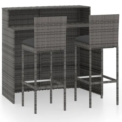 Obrázok produktu pre vidaXL 3-dielny záhradný barový set s vankúšmi Grey
