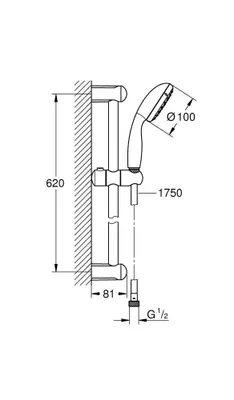 Produktbild von GROHE 27853001 Brausestangenset Tempesta 100 27853_1 1 Strahlart 600mm chrom