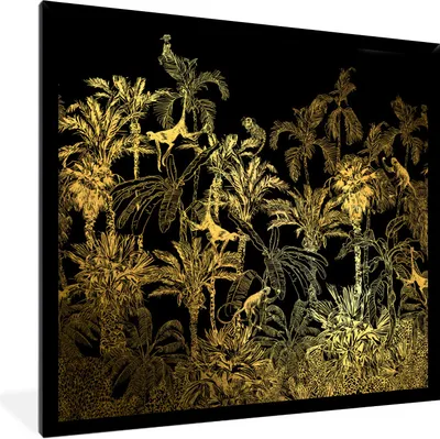 Produktbild von MuchoWow® Gerahmtes Poster Dschungel - Gold - Schwarz 40x40 cm - Poster mit Schwarzem Bilderrahmen Wandposter Rahmen Foto Bilder - Mit Rahmen - Wanddekoration Schlafzimmer