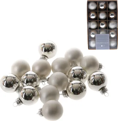 Produktbild von 15 x Mini Baumkugeln aus Glas Ø 3 cm - silberfarben - Christbaumkugeln klein - Weihnachtsbaumkugeln aus Glas - Baumschmuck aus Glas Ø 3 cm