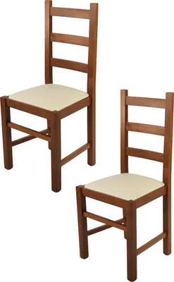 Produktbild von t m c s Tommychairs - 2er Set Stühle RUSTICA für Küche und Esszimmer, robuste Struktur aus Buchenholz, in der Farbe Helles Nussbraun lackiert und gepolsterte Sitzfläche mit  Kunstleder in der Farbe Elfenbein bezogen