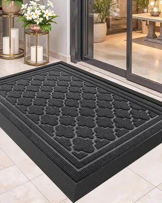 Image de Tapis de propreté résistant - Antidérapant en caoutchouc - Tapis lavable - 43,5 x 75 cm - Imperméable - Tapis d'accueil