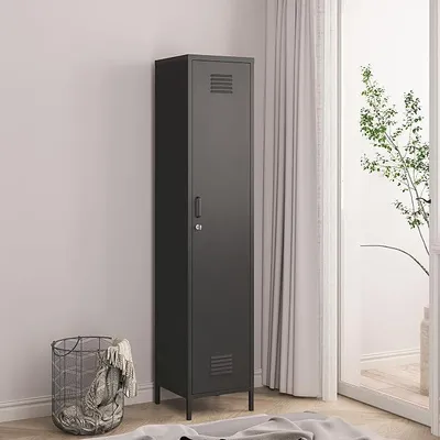 Produktbild von Kleiderschrank Seinäjoki Spind Kleiderspind Umkleidespind 180 x 38 x 38 cm Metallschrank Mehrzweckschrank abschließbar Garderobenschrank Umkleideschrank Allzweckschrank Stahl Schwarz