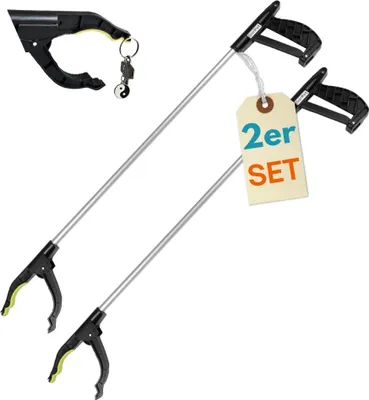 Produktbild von 2er Set Greifzange Müllzange Müllgreifer Greifer für Senioren Müllzange Kinder Greifzange für Müll Müllsammler Aluminium Drehbar mit Magnet 2 Stück