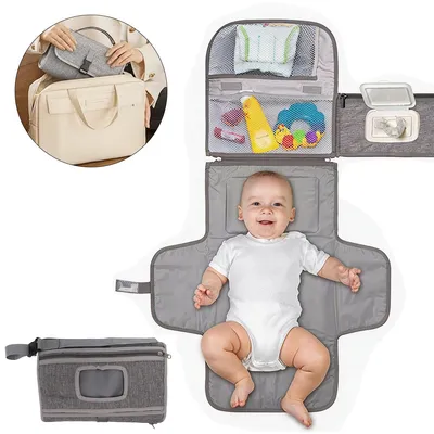 Produktbild von Wickelunterlage faltbar Baby Reise Wickelmatte wasserdicht mit 4 Fächern Kinderwagen Organizer Windeltasche