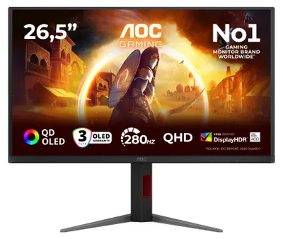 Produktbild von AOC Gaming Q27G4ZD - OLED-Monitor - Gaming - 68.6 cm (27") (26.5" sichtbar) - 2560 x 1440 QHD @ 240 Hz - 1000 cd/m² - 15000000:1 - DisplayHDR 400 True Black - 0.03 ms - 2xHDMI, DisplayPort - Schwarz, Rot