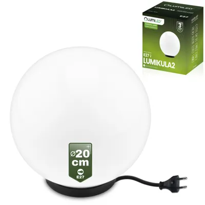 Produktbild von LUMILED Mliečne guľové svetlo 20 cm vonkajšie vonkajšie guľové svetlo guľová lampa biela záhradná guľová guľa guľová cesta IP65 E27 zásuvka pripojovací kábel 1,3 m