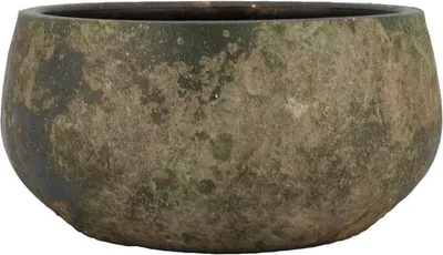 Produktbild von INNA-Glas Keramikschale AROON mit Maserung, antikgrün, 14cm, Ø29cm - Blumenschale