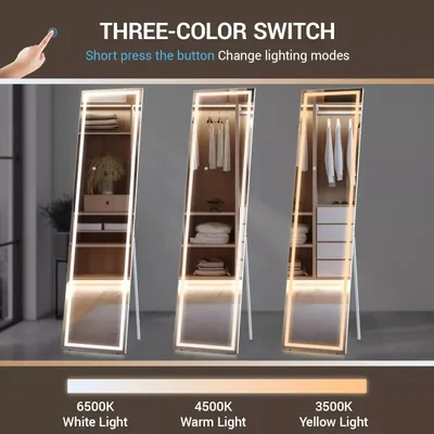 Image de Miroir LED pour le sol - Miroir pleine longueur - Miroir sur pied - Miroir mural - Miroir de maquillage