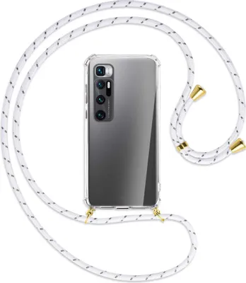 Produktbild von Handykette Backcover-Schutzhülle mit Band (Metall goldfarben) für Xiaomi Mi 10 Ultra - weiß/grau