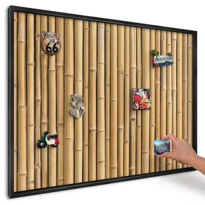 Produktbild von Magnettafel 100x70 cm mit schwarzem Rahmen - Magnetische Metalltafel, Magnetpinnwand zur Wandmontage für Wohnzimmer, Küche, Flur, Kinderzimmer und Büro - Bambusmuster