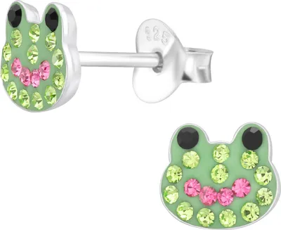Produktbild von Kinder Ohrringe Ohrstecker 925 Sterling Silber Froschkopf mit Kristallen