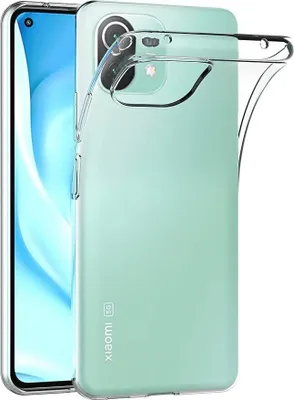 A clear phone case is shown on a white background.