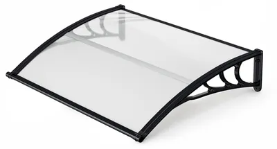 Zdjęcie produktu dla Vigevee, daszczyk nad drzwi wejściowe z rynną, 150 x 100 cm, wykonany z poliwęglanu, kolor czarny/przezroczysty, do drzwi i okien