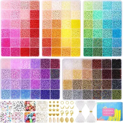 A collage of various bead sets and jewelry making accessories.