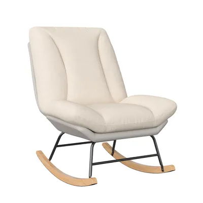Immagine prodotto di Sedia a dondolo con schienale regolabile, poltrona imbottita per allattamento, adatta al soggiorno, beige