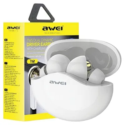 Obrázok produktu pre Športové slúchadlá Awei Bluetooth T12 Tws White/White