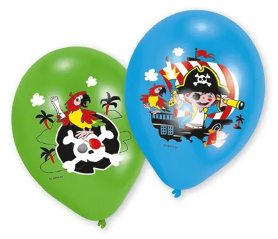 Produktbild von 6 Piraten-Latexballons in Grün und Blau - Einheitsgröße