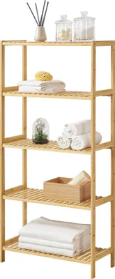 Produktbild von Półka bambusowa Karlskoga 60x26x130cm Półka stojąca Półka domowa Półka kuchenna 5 półek 15kg na półkę Naturalna