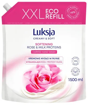 Zdjęcie produktu dla Luksja Creamy & Soft Kremowe mydło w płynie Róża i Proteiny mleka 1500 ml opakowanie uzupełniające