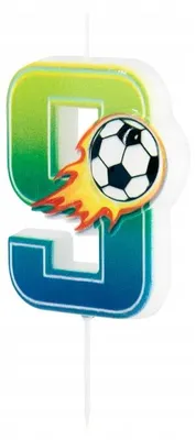 Obrázok produktu pre PartyPal: Svíčka na tortu s motívom futbalu, číslo 9 a obrázkom lopty