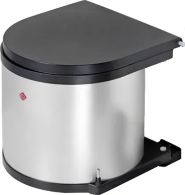 A product shot of a corner trash can.