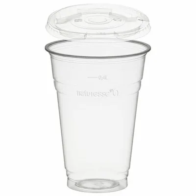Produktbild von 50x  Trinkbecher 400ml + Deckel mit Halmstanzung aus Biokunststoff (PLA)