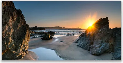 Produktbild von Glasbilder 120x60 Wandbild Druck auf Glas Felsen Strand Sonne Landschaft
