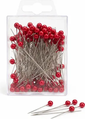 Produktbild von 100 Perlennadeln 60mm – Lange Stecknadeln & Dekopins mit 6mm Perle für Hochzeit & Floristik Perlkopfnadel rot