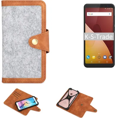 Produktbild von K-S-Trade Handyhülle kompatibel mit Wiko View Prime Schutzhülle Filz-Hülle Kunst-Leder hellgrau braun (1x)