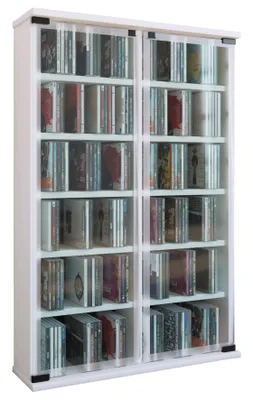 Zdjęcie produktu dla Półka CD Wood | Szafka CD ze szklanymi drzwiami bezpieczeństwa ESG na 300 płyt CD lub 130 DVD 72-Filmy | Wymiary: H. 92 x W. 60 x D. 18 cm | Elegancka półka DVD | Półka Blu ray | Półka CD - Galeria