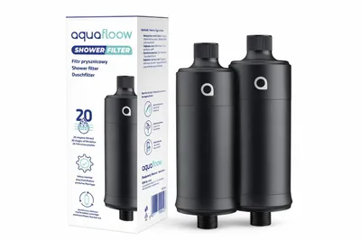 Obrázek produktu pro AquaFloow sprchový filtr černý matný – 20stupňová filtrace, redukce vápníku a chlóru, univerzální 1/2″ – 2 kusy