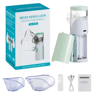 Image de Nébuliseur Portable à Maille, Inhalateur Médical Silencieux avec 3 Vitesses, Particules Ultra-Fines, Batterie AA ou USB, Idéal pour Adultes et Enfants