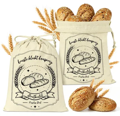 Produktbild von Leinen Brotbeutel 2er Set - Mit Kordelzug zur Aufbewahrung und Frischhaltung - Für Brot und Gebäck - 30x40 cm