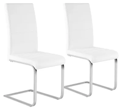 Obrázek produktu pro Jídelní židle – ergonomické židle s opěradlem – sada 2 kusů – polstrování – vysoké opěradlo – kovová konstrukce – bílá umělá kůže