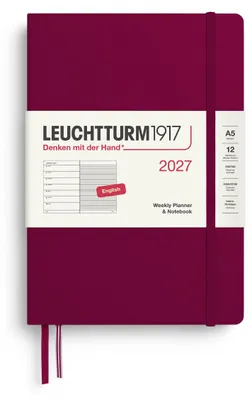 Zdjęcie produktu dla Kalendarz tygodniowy LEUCHTTURM1917 na rok 2027, format średni (A5), z notatnikiem w linie - planer terminów
