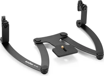 Obrázek produktu pro GODOX MF-DB Flexibilní držák blesku se dvěma držáky blesku, hliníková slitina, otočná hlava o 360°, nastavitelný úhel pomocí 1/4" standardního šroubu pro zubní fotografii, portrétní makrofotografii, kompatibilní s digitálními zrcadlovkami Nikon/Sony