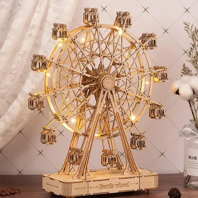Produktbild von 3D Holzpuzzle Riesenrad Spieluhr Modellbausatz DIY Bastelset Dekoration Geschenk