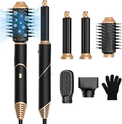 Productafbeelding van Heteluchtborstel 5-in-1 - Haarstyler Föhn - Haar Stylen - Coanda Technologie - 28 x 20 x 6 cm - Zwart
