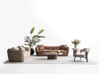 Produktbild von s Sofa-Set mit modernem Sessel und stilvollem Tisch