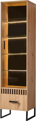 Produktbild von Minio, Vitrine "Melle" 50 cm, Decorpaneel mit oder ohne Lamellen, mit LED, Artisan Eiche/Schwarz Matt Farbe