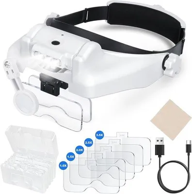 Obrázok produktu pre Lupa s LED osvetlením – 5 vymeniteľných šošoviek (1,0x – 1,5x – 2,0x – 2,5x – 3,5x) – na presnú prácu – hodinárske práce.