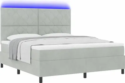 Produktbild von LED Boxspringbett mit Matratze Hellgrau 180 x 200 cm Samt