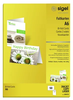 Image de sigel PC-Faltkarten, A6 (A5), 185 g/qm, hochweiá, Edelkarton