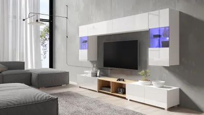 Produktbild von Mediawand Wohnwand 7 tlg - KAVOS 4 - Weiss Hochglanz inkl.LED