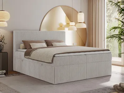 Obrázek produktu pro Kontinentální postel s úložným prostorem Tiliano 200x200, vícekapsová matrace H3, Topper Visco, světle šedý - manšestrová látka