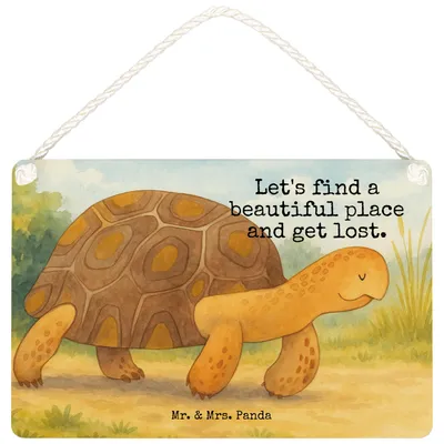 Produktbild von Mr. & Mrs. Panda Schild Schildkröte Marschieren Design DIN A6 - Weiß - Geschenk, wandtafel, Wandbild Holz, Abenteuer, kleine aufmerksamkeit, Meer, holzbild, Türschild