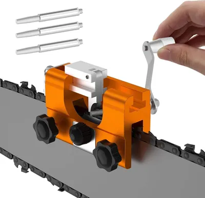 Produktbild von Kettensägenschärfer Kit, Kettensäge Schärfgerät, Tragbar Handkurbeln Sägekettenschärfgerät, Sägeketten Schärfgerät Zubehör für alle Arten von Elektrische Kettensägen (Orange)