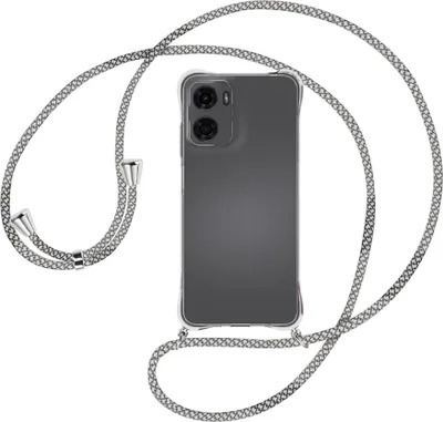 Produktbild von Handykette Backcover-Schutzhülle mit Band (Metall silberfarben) für Motorola Moto G05 - weiß/grau kariert